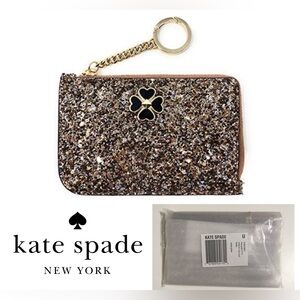 🆕KATE SPADE - NWT - ROSEGOLD SPARKLE GLITTER CARD HOLDER WALLET KEYCHAIN FOB